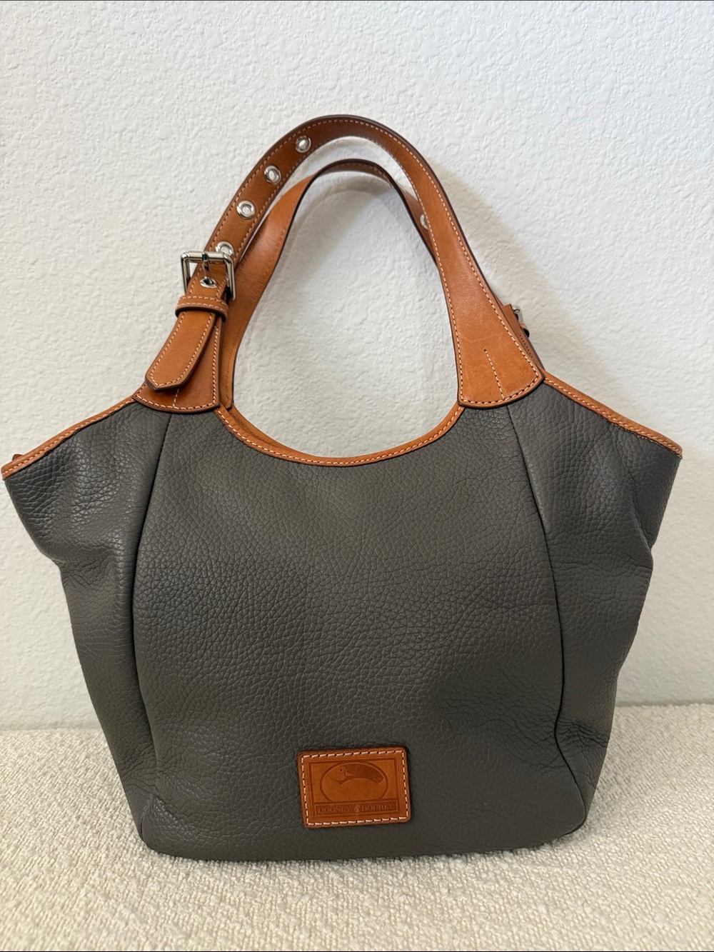 Dooney & Bourke Two-Tone Pebbled Leather Tote in Gray and Tan